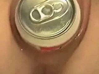 Beer can pushed in vagina